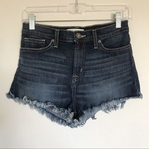 Guess Jeans Raw Hem Jean Shorts Size 27 Blue Triangle Brand Patch Boho Festival